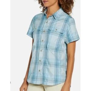 NEW Eddie Bauer Ladies Short Sleeve Adventure Shirt XXL Blue Plaid Button up